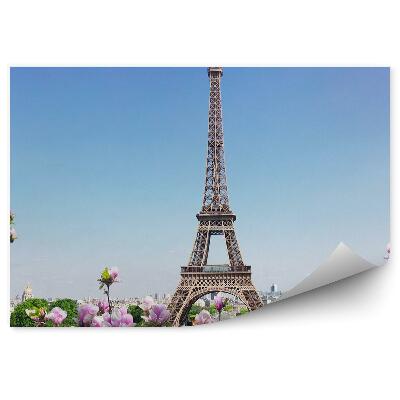 Papier peint Vue de la ville, fleurs colorées, arbre, Paris
