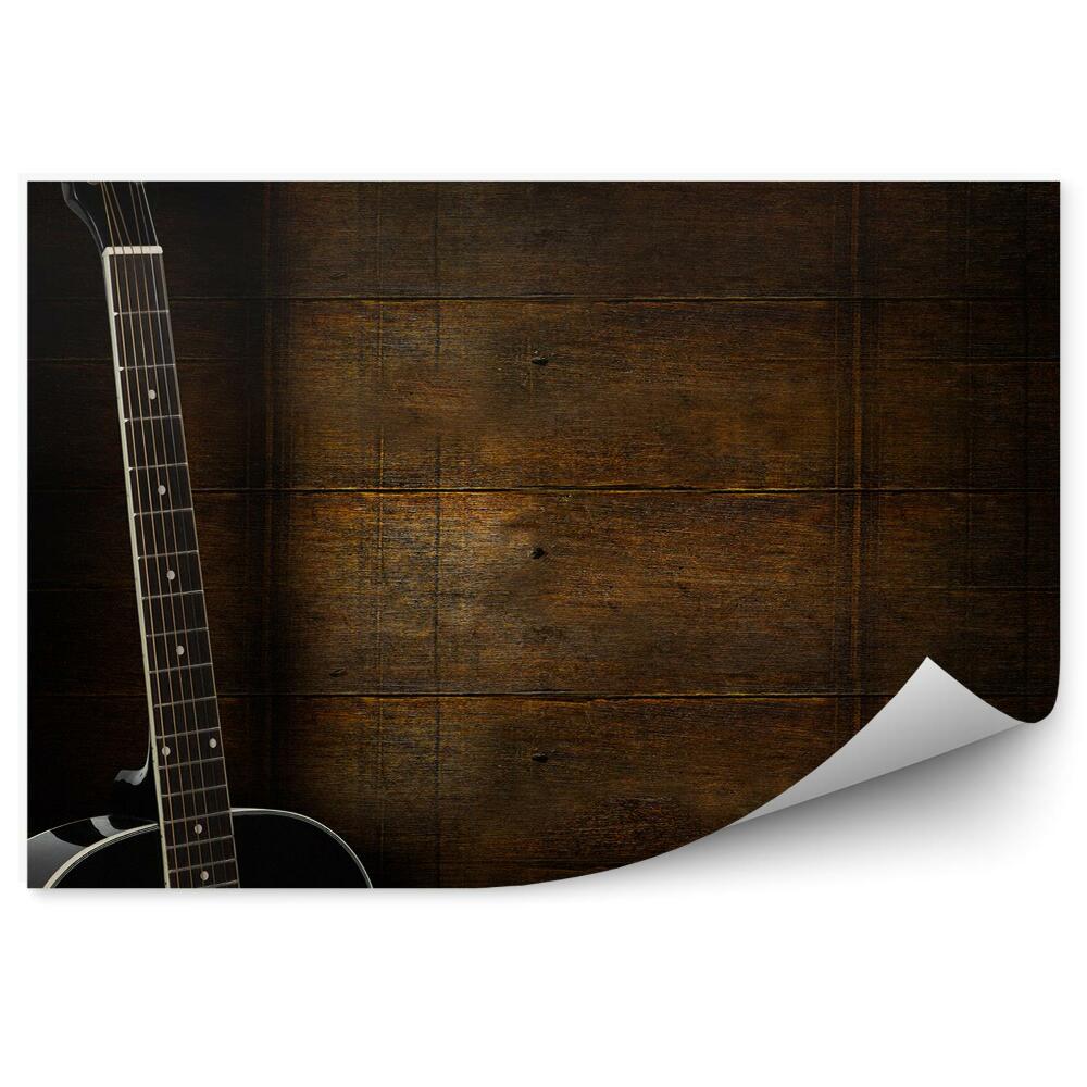 Papier peint Instrument à fond de bois Guitare classique noire