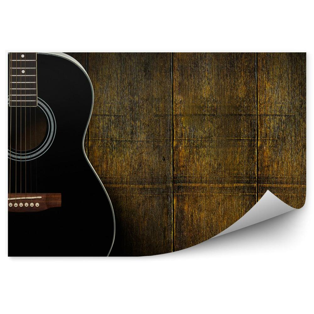 Papier peint Guitare acoustique noire Fond sombre en bois