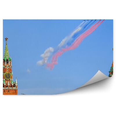 Papier peint Drapeau russe avions fumée bâtiments