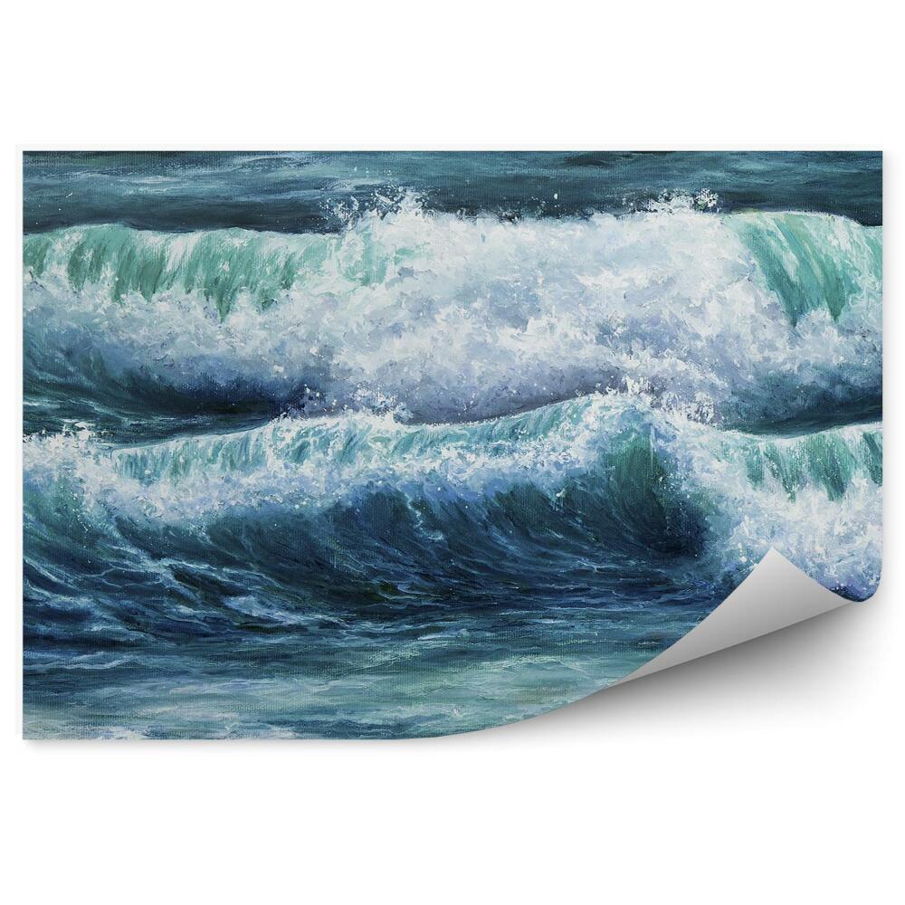 Papier peint Peinture Rochers Vagues Océan