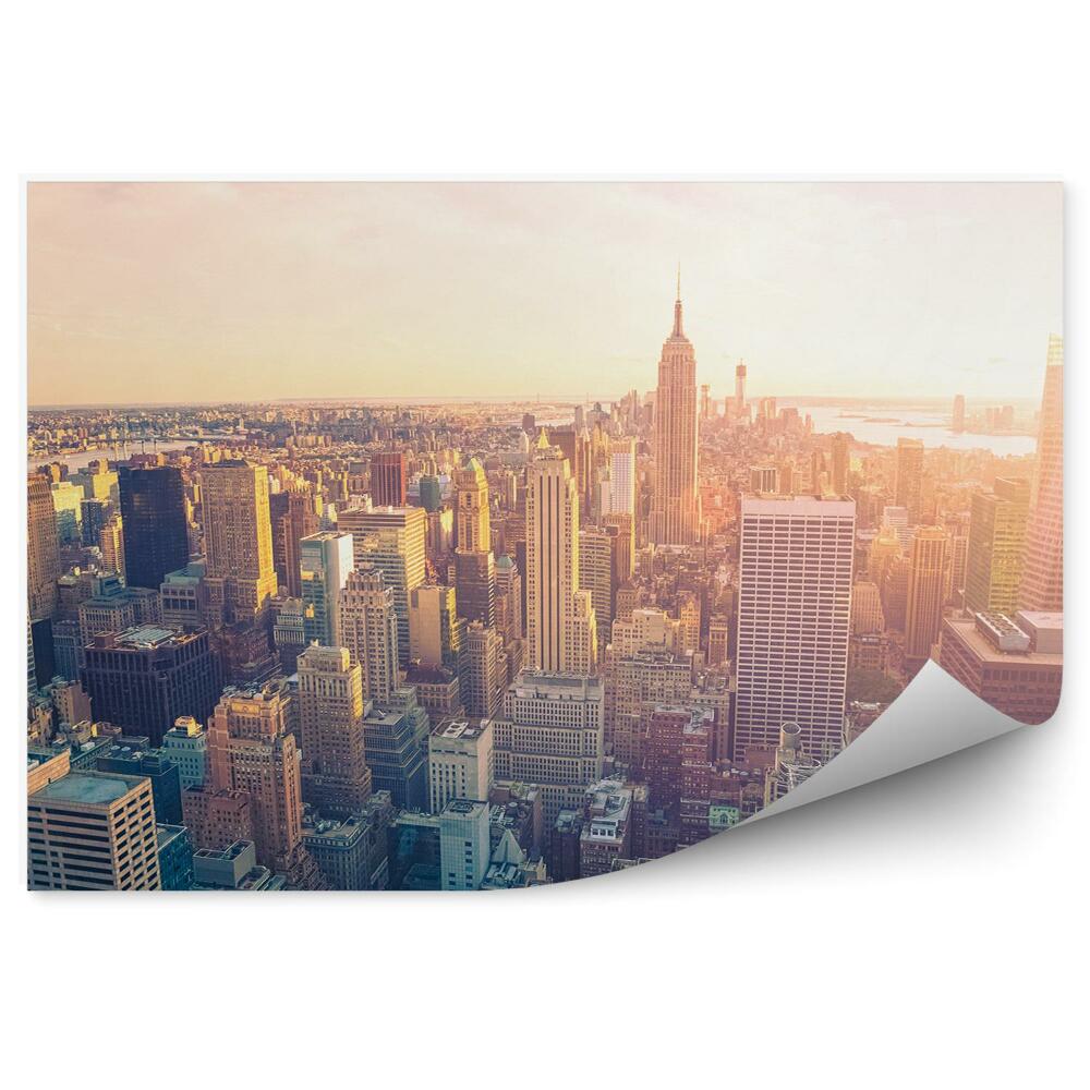 Papier peint Vue d'oiseau Gratte-ciel Coucher de soleil Ciel de New York Nuages