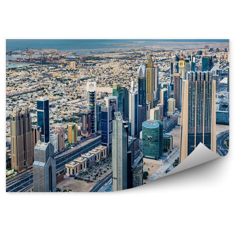 Papier peint coucher de soleil dubai city skyline bird's eye view