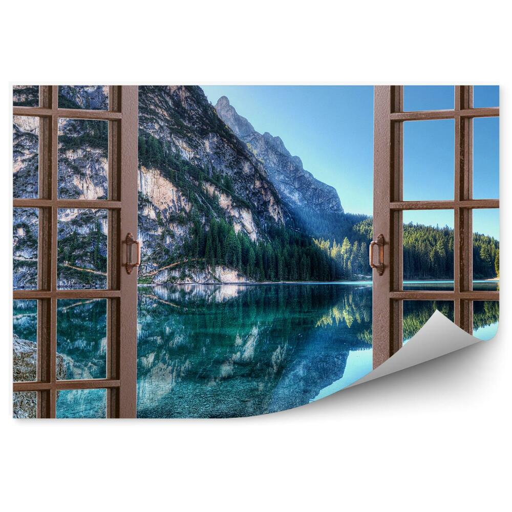 Papier peint Montagnes rochers lac nature vue de la fenêtre