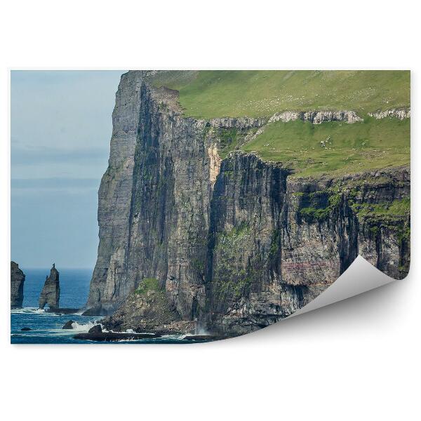 Papier peint Rochers Moutons Verts Îles Ciel Océan Nuages