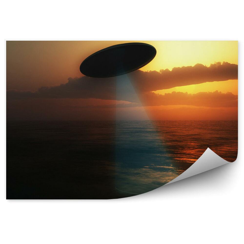 Papier peint Ufo Vaisseau Spatial Lumière Mer Coucher De Soleil Nuages