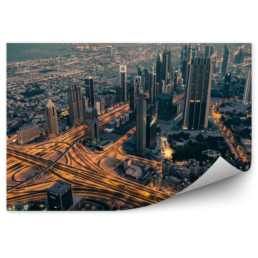 Papier peint Vue d'oiseau des gratte-ciel de Dubaï Routes Lumières