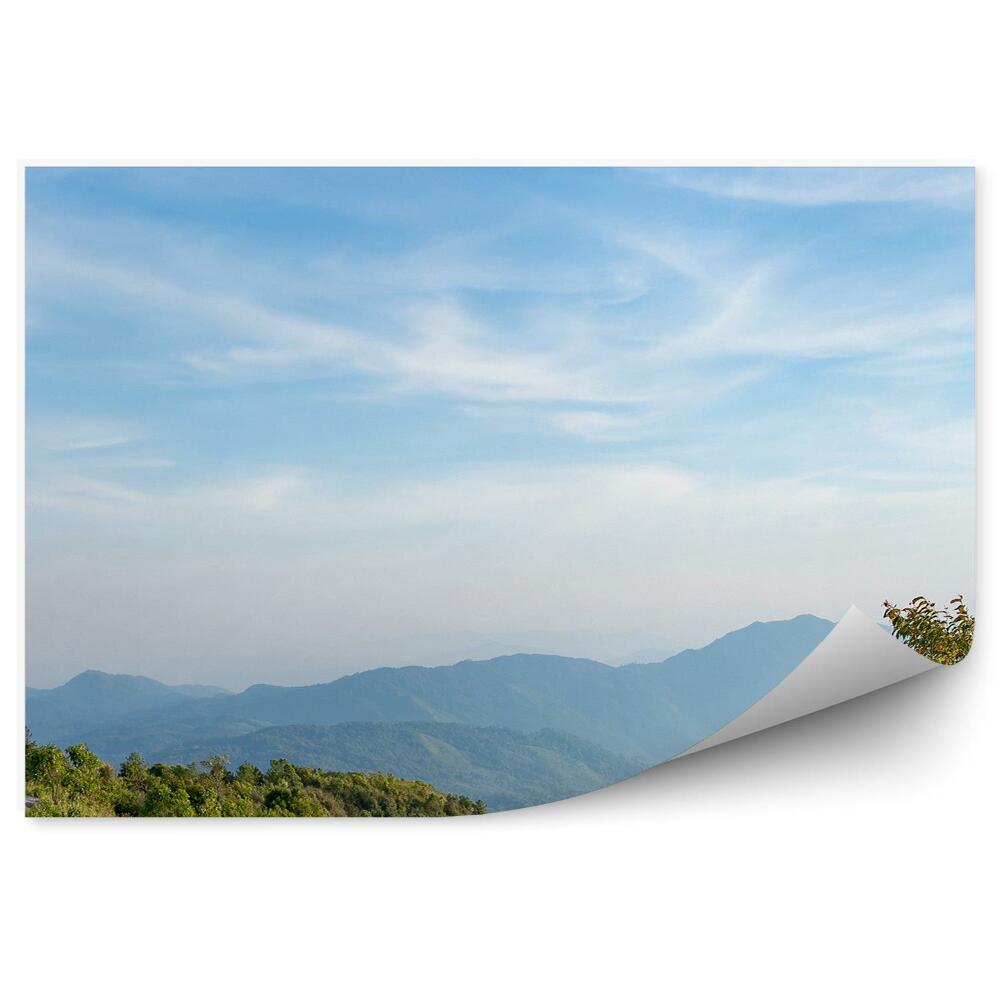 Papier peint Montagne Verte Route Arbre Ciel Nuages