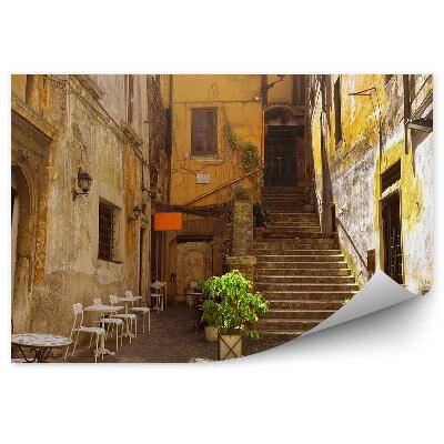 Papier peint Café de la vieille rue, escalier végétal