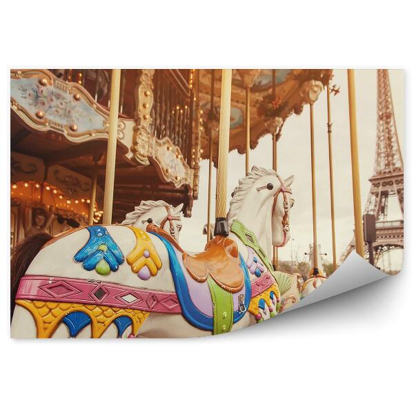 Papier peint Tour Eiffel Carrousel Chevaux France Paris Route