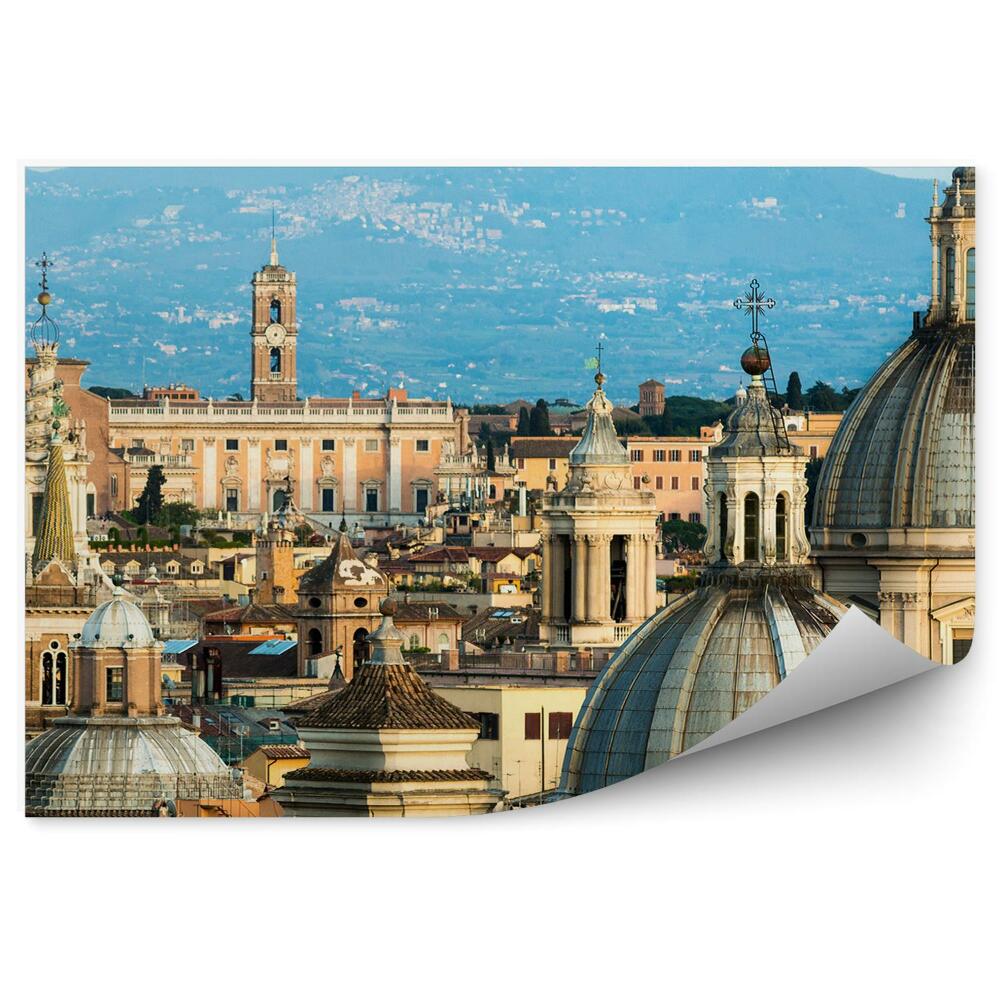 Papier peint Vue de Rome Toits Dômes Bâtiments Montagnes