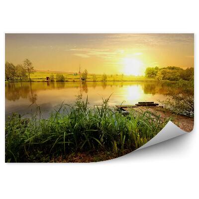 Tapisserie panoramique Lac avec coucher de soleil doré