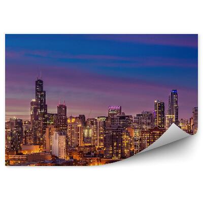 Papier peint Gratte-ciel coucher de soleil nuit