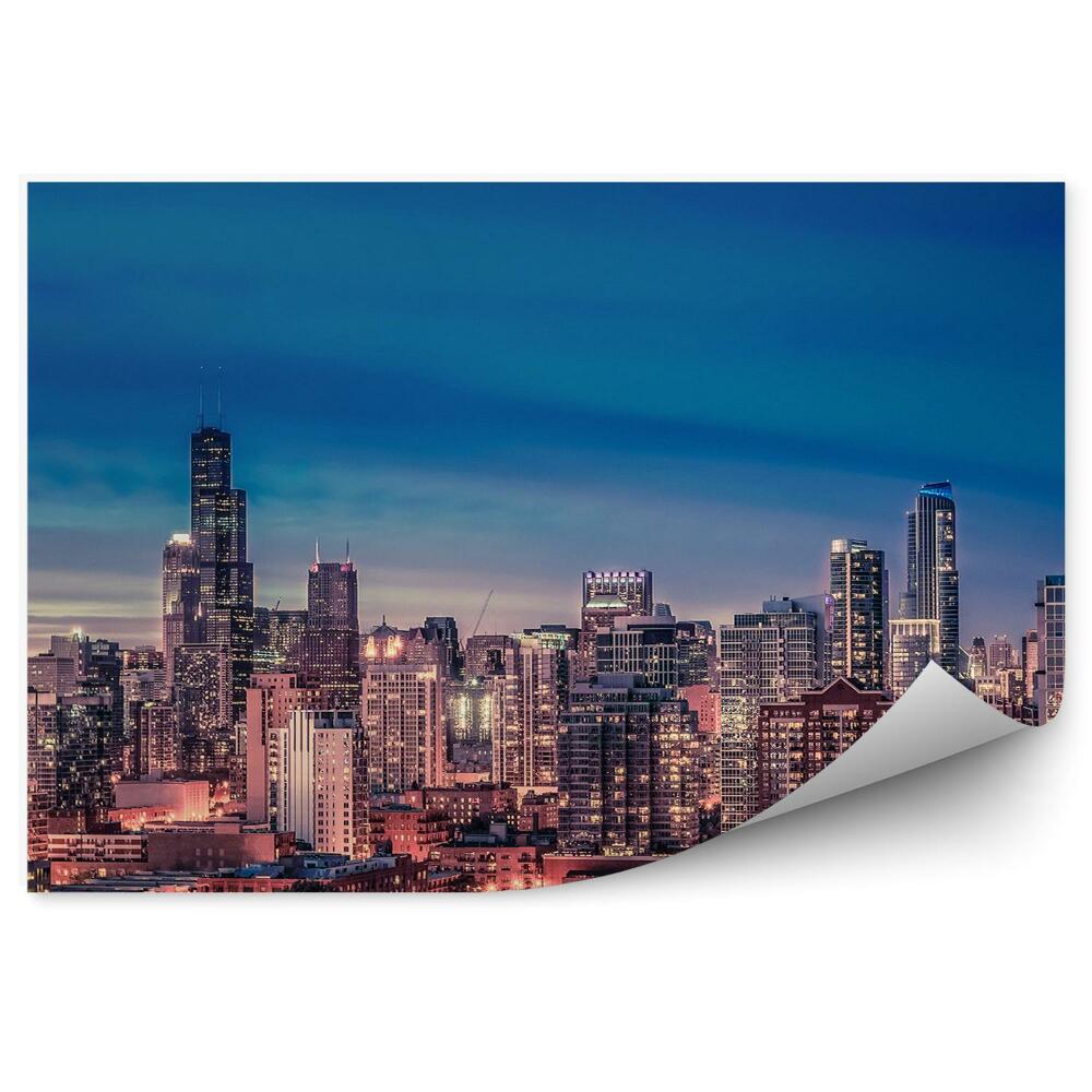 Papier peint Panorama Chicago Gratte-Ciel Immeubles Ciel Lumière