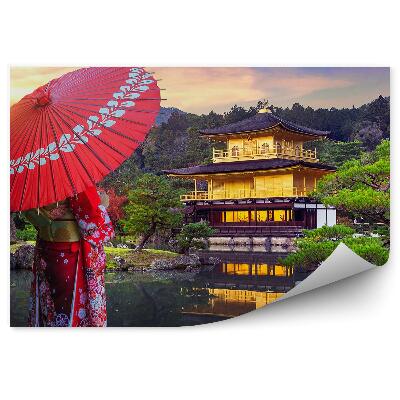 Papier peint Japon architecture nature arbres femme