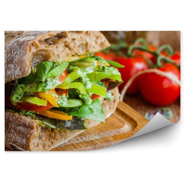 Papier peint panoramique Sandwich légumes petit déjeuner alimentation saine bois