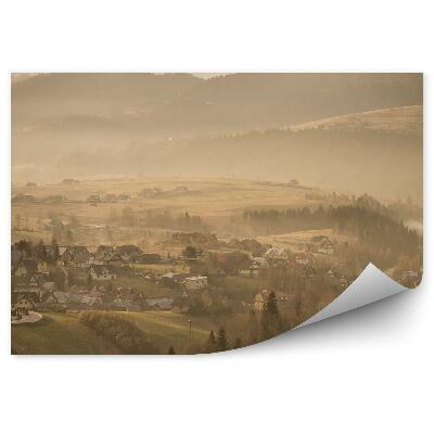 Papier peint Vue Brumeuse Route Pieniny Ville Arbres Montagnes