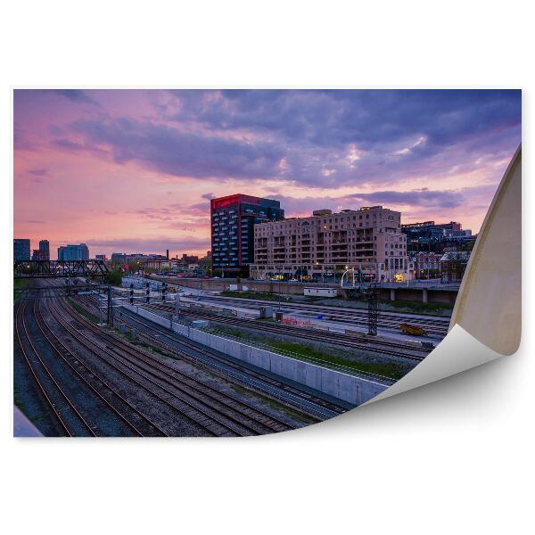 Papier peint Pont ferroviaire ville ciel nuages