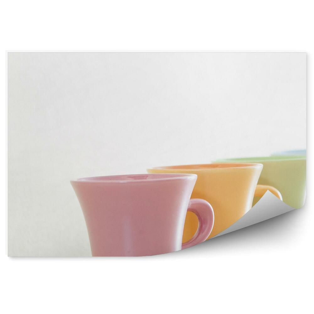 Papier peint panoramique Tasses colorées mugs ligne fond blanc