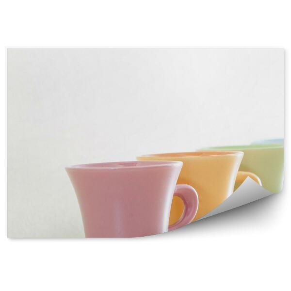 Papier peint panoramique Tasses colorées mugs ligne fond blanc