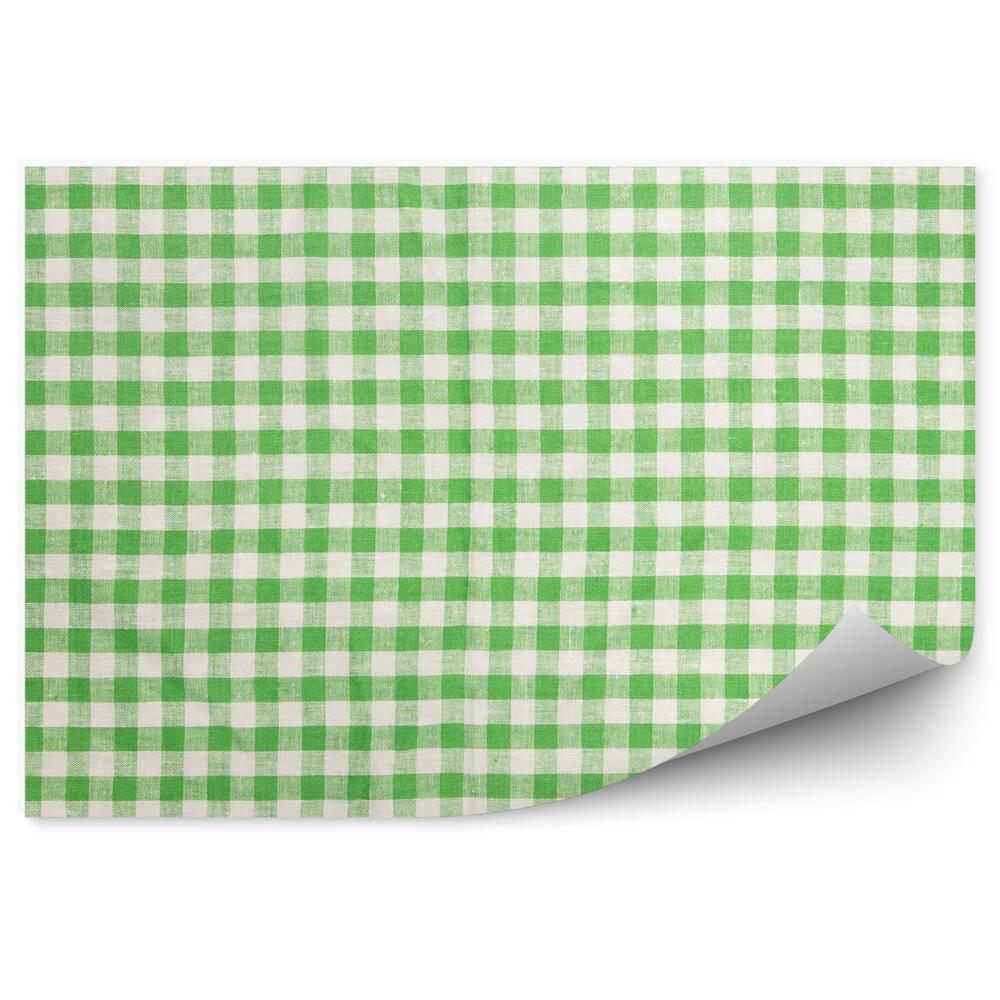 Papier peint Tissu texturé vert à carreaux fond blanc
