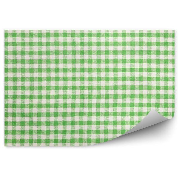 Papier peint Tissu texturé vert à carreaux fond blanc