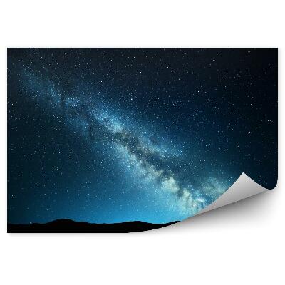 Tapisserie panoramique Paysage nocturne avec voie lactée et ciel étoilé bleu nuit avec collines