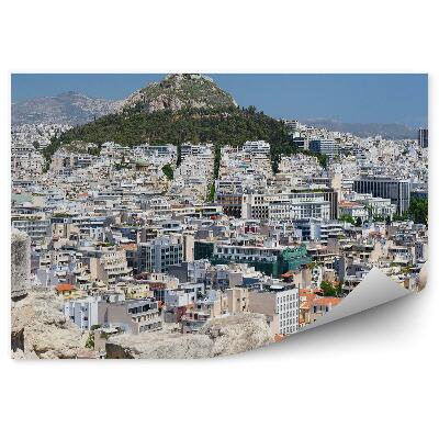 Papier peint Panorama de la ville d'Athènes Grèce Bâtiments Montagnes Ruines Ciel