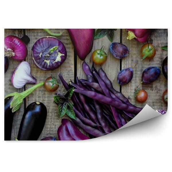 Tapisserie panoramique Légumes violets aliments bois