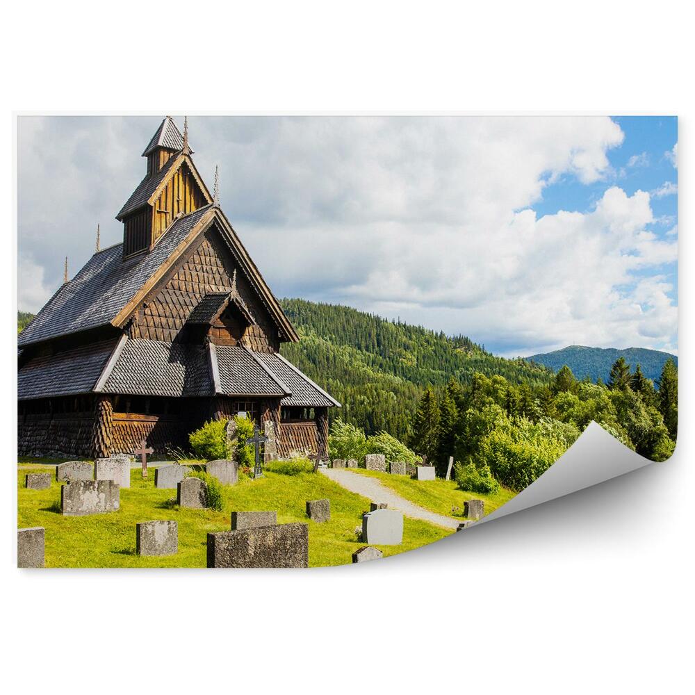 Papier peint Cimetière norvégien bâtiment en bois