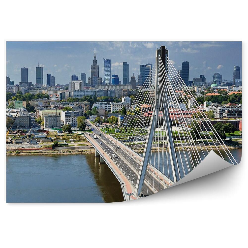 Papier peint Panorama du pont de la rivière Varsovie Nuages de ciel Rivière Vistule