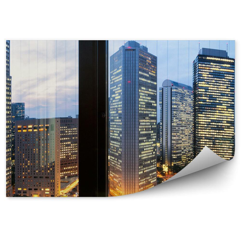 Papier peint Vue d'une fenêtre sur des gratte-ciel