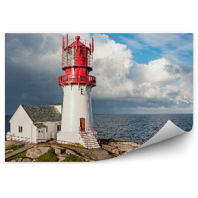 Papier peint Norvège phare blanc eau mer rochers
