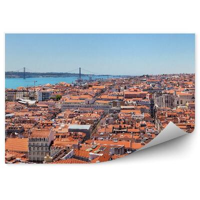 Papier peint Lisbonne Bâtiments Toits rouges Pont fluvial