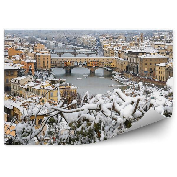 Papier peint Pont de la rivière Goldsmiths Bâtiments Ciel Florence Hiver Neige