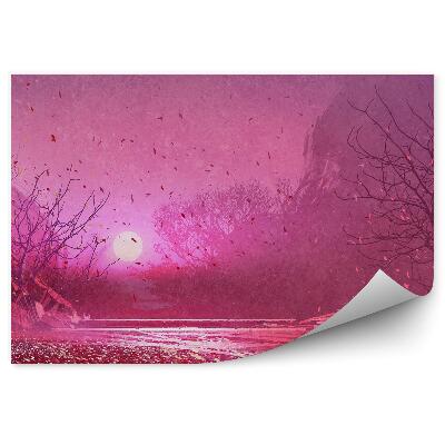 Papier peint Paysage Fantastique Ponts Banc Arbres Coucher De Soleil