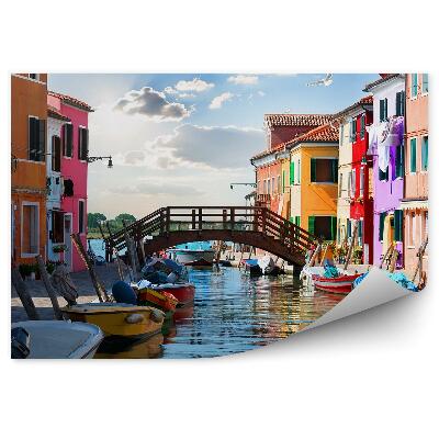 Papier peint Bateaux de la rivière Burano bâtiments colorés