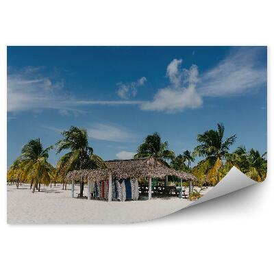 Papier peint Palmes Mer des Caraïbes Cottage Ciel Nuages Plage Ciel Nuages