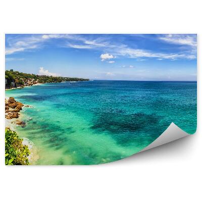 Papier peint Vue Panoramique Cabane Arbres Buissons Plantes Mer Eau Ciel Nuages