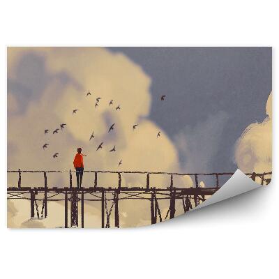 Papier peint Image Oiseaux Jetée Nuages Ciel Garçon