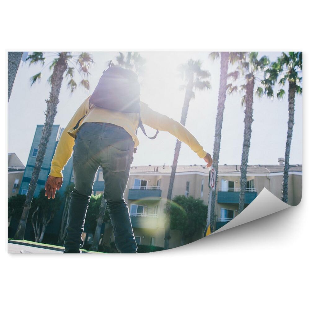 Papier peint Construction d'un skateboard palmiers panneau de signalisation sport