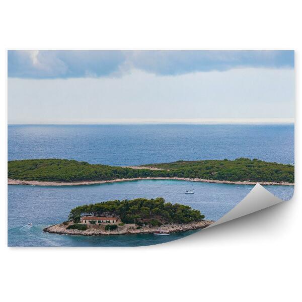 Papier peint Îles Plantes Bâtiments Yachts Océan Ciel Nuages