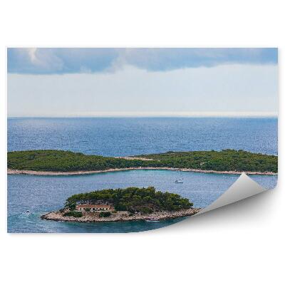 Papier peint Îles Plantes Bâtiments Yachts Océan Ciel Nuages