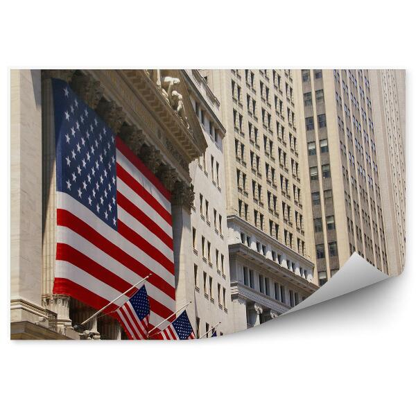 Papier peint Wall street usa drapeaux bâtiments