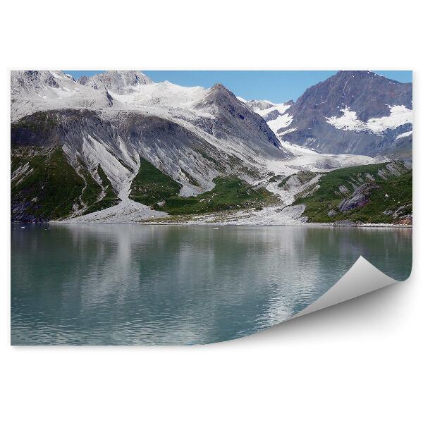 Papier peint Glaciers Montagnes Vertes Neige Hiver Lac Ciel