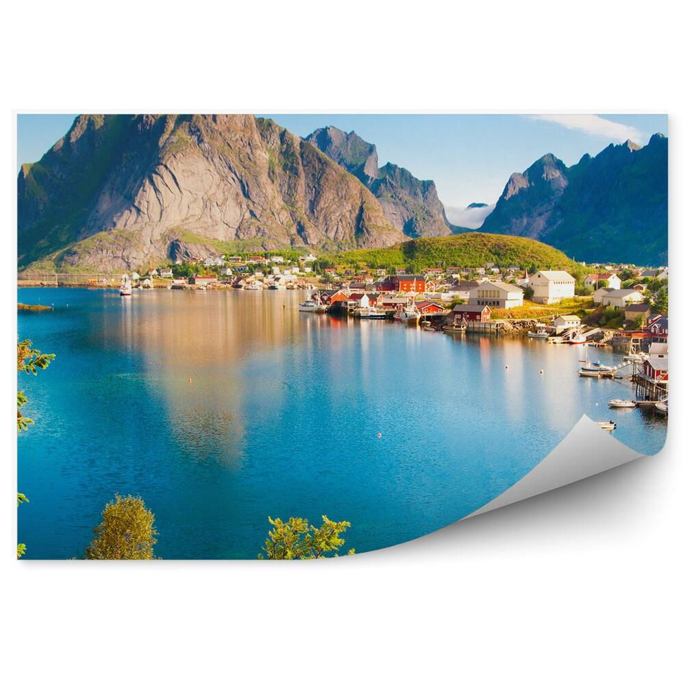 Papier peint Paysage ville île norvège couleurs eau baie
