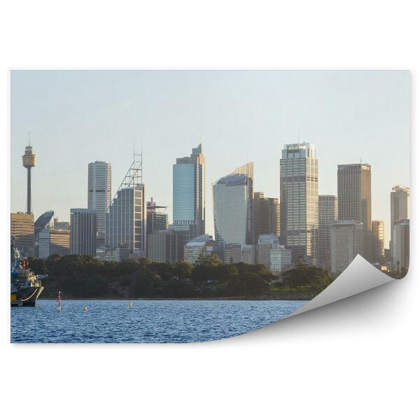 Papier peint Gratte-ciel Arbres Bateaux Océan Sydney