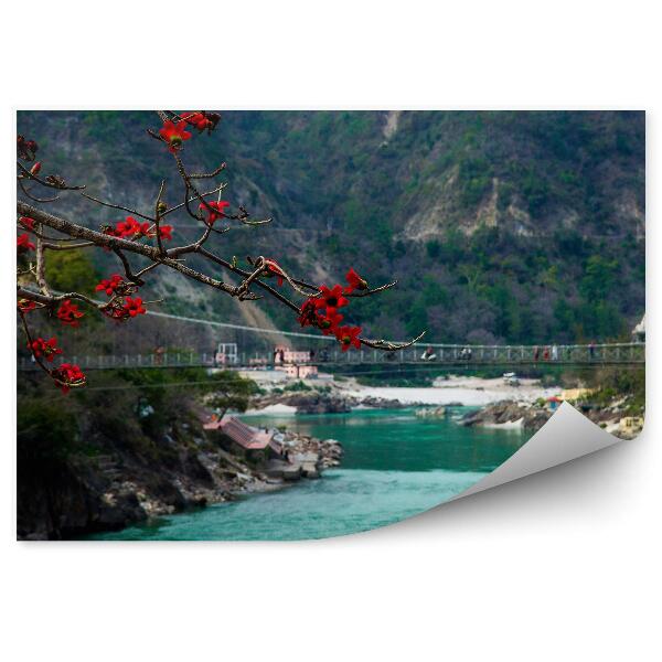 Papier peint Inde Rivière Pont Fleurs Nature Plantes