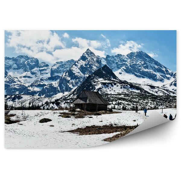 Papier peint Chemin Vers Les Chalets Montagnes Tatra Neige Gens Ciel Nuages Pic