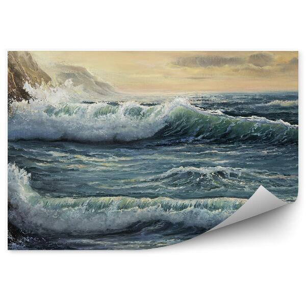 Papier peint Montagnes Rochers Vagues Océan Peinture